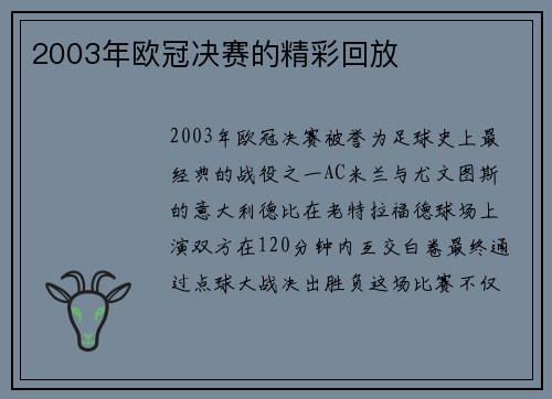 2003年欧冠决赛的精彩回放