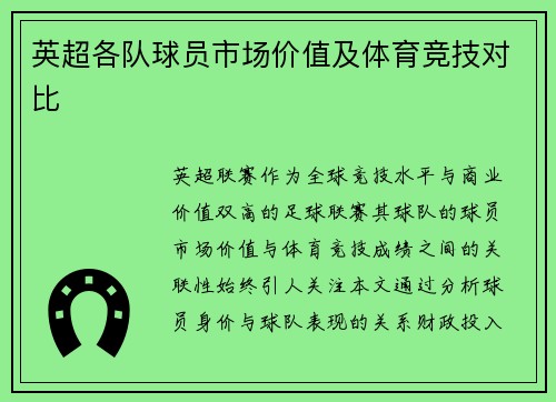 英超各队球员市场价值及体育竞技对比